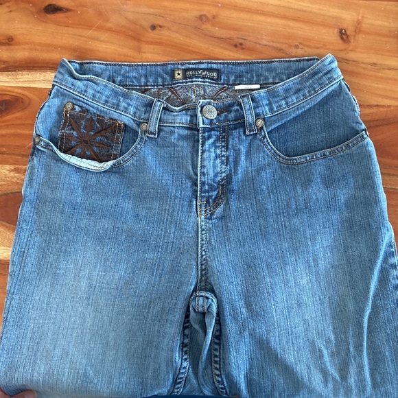 Hollywood Tall Y2K Embroidered Boot Cut Stretch Denim Mid Rise Straight Leg Jean - Picture 6 of 6